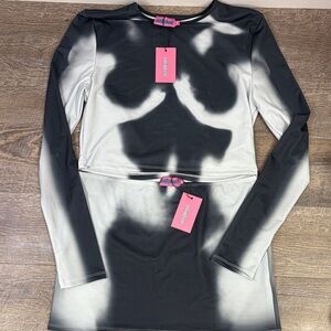 Edikted Smoke-Effect Mesh Two-Piece Set – Top + Mini Skirt – Size XL (NWT)